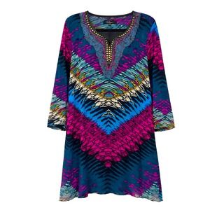 Calessa Artsy Eclectic Maximalist Tunic Dress Women Size 3XL Dopamine Dressing